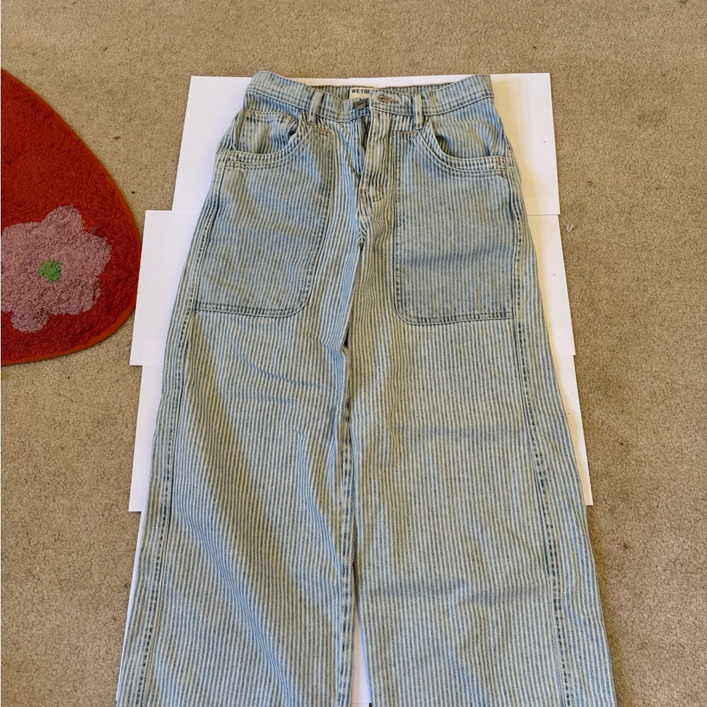 We The Free Blue Striped Wide Leg Jeans